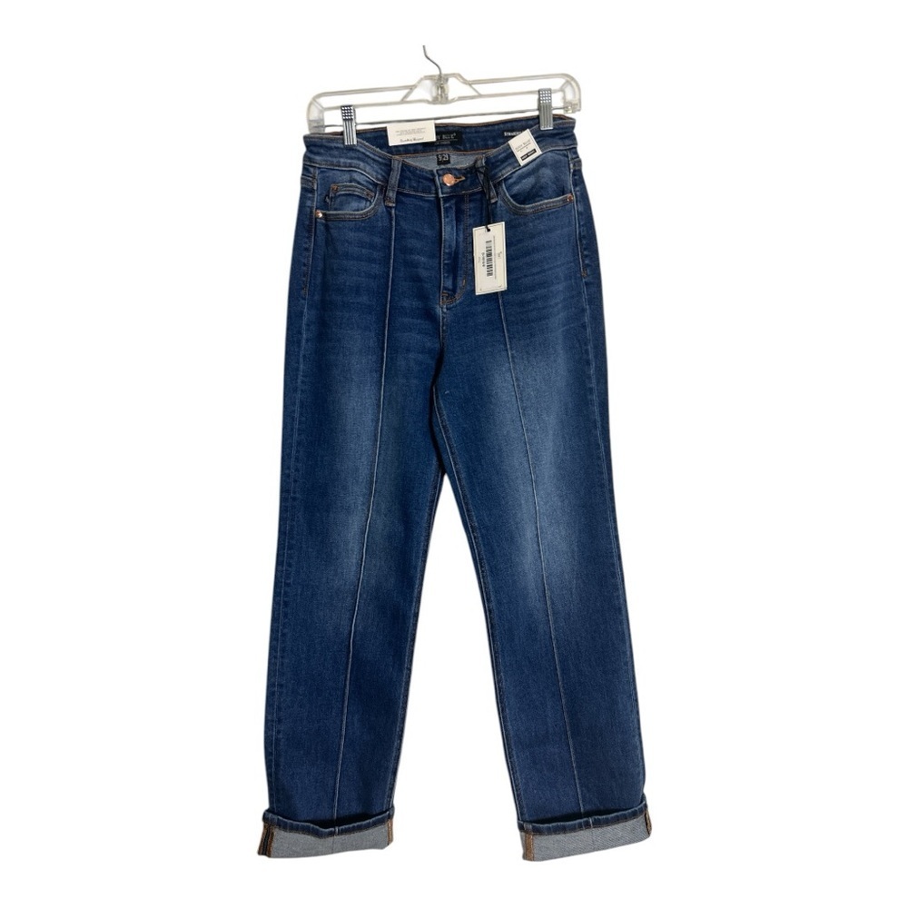 Judy Blue Seamed High Rise Cuff Medium Wash Straight Leg Jeans Size 8/29